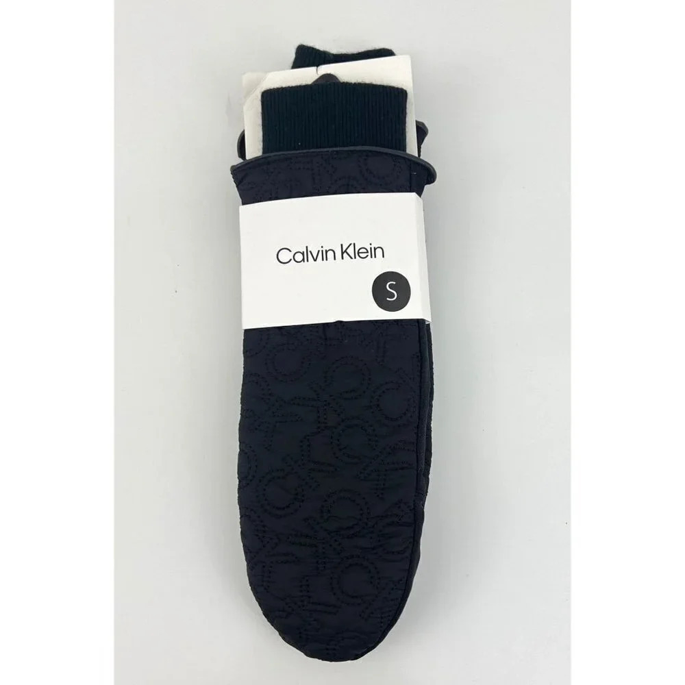 Calvin Klein CK Women's‎ Mittens Black Quilted Logo Size Small